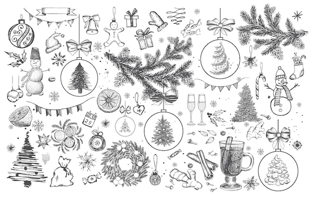 Świąteczna kartka z życzeniami Element projektu w stylu doodle