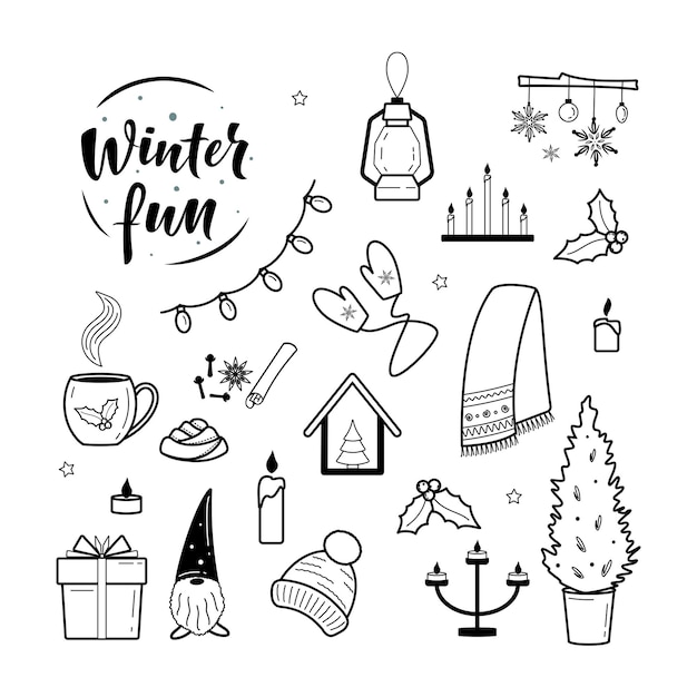 Świąteczna Kolekcja Elementów świątecznych I Hygge Clipart