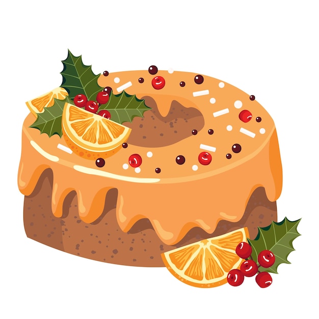 Plik wektorowy Świąteczna pomarańczowa babeczka z dekoracją z plasterków pomarańczy i ostrokrzewem ilustrowane kliparty wektorowe