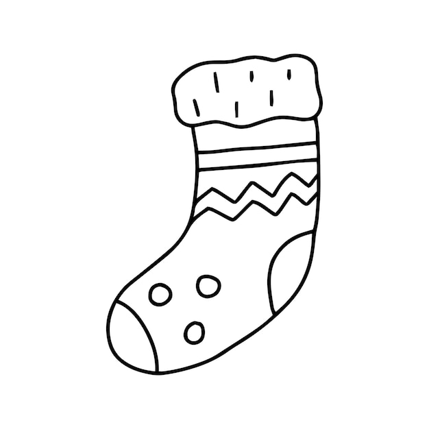 Świąteczna skarpetka w stylu doodle Wektor izolowany na białym tle
