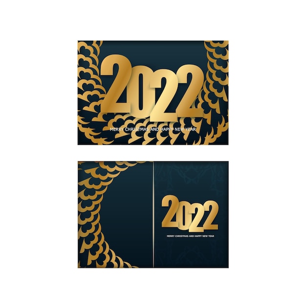 Świąteczna Ulotka 2022 Szczęśliwego Nowego Roku Ciemnoniebieski Kolor Z Luksusowym Złotym Wzorem