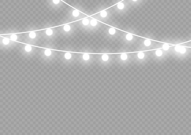 Świąteczne Noworoczne Girlandy Led Lampa Neonowa świecące Białe żarówki Na Drucianych Strunach Vector