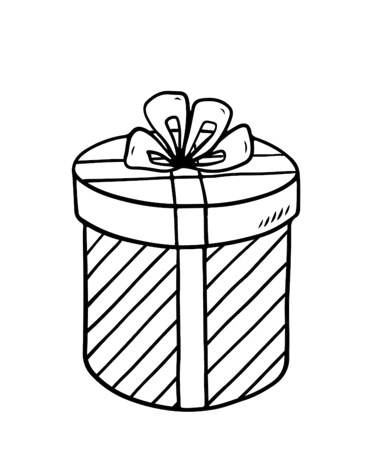Wektor świąteczne okrągłe pudełko z kokardą na białym ręcznie rysowane ilustracja w stylu doodle