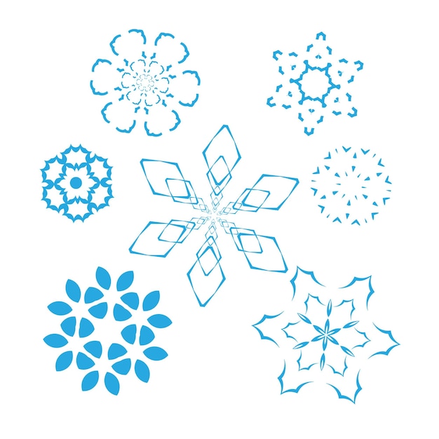 Plik wektorowy Świąteczne płatki śniegu, różne kształty i rozmiary, na białym tle