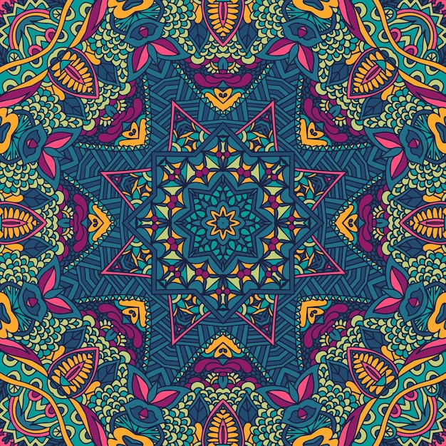 Świąteczny bezszwowy wzór mandali Etniczny geometryczny ornament mandali z gwiazdą na tle