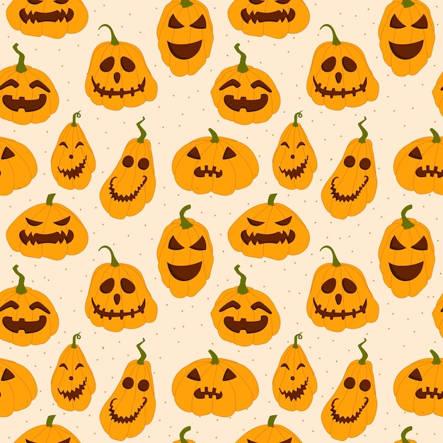Świąteczny Halloween dynie jack lantern wektor wzór kreskówki bez szwu