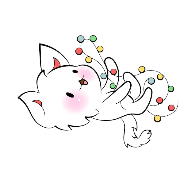 Świąteczny Kot Kawaii Z świąteczną Naklejką Wektorową Dla Posłańca