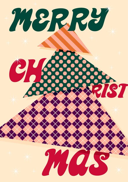 Plik wektorowy Świąteczny plakat w stylu retro patchworkowa choinka