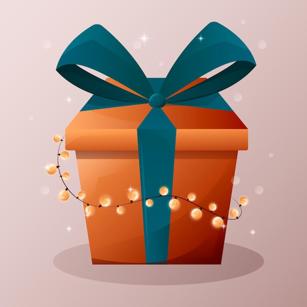 Plik wektorowy Świąteczny prezent w pudełku z smyczkiem na wstążce i girlandą świętowy blask i błyszczenie ilustracja wektorowa