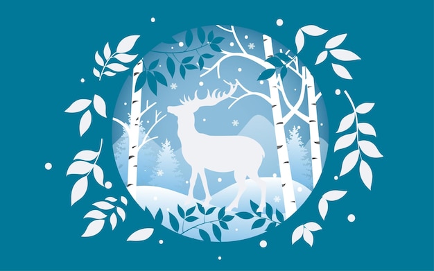 Świąteczny Wycięty Papier Ilustracja Zimowy łoś śnieżynka Materiał Na Choinkę Plakat