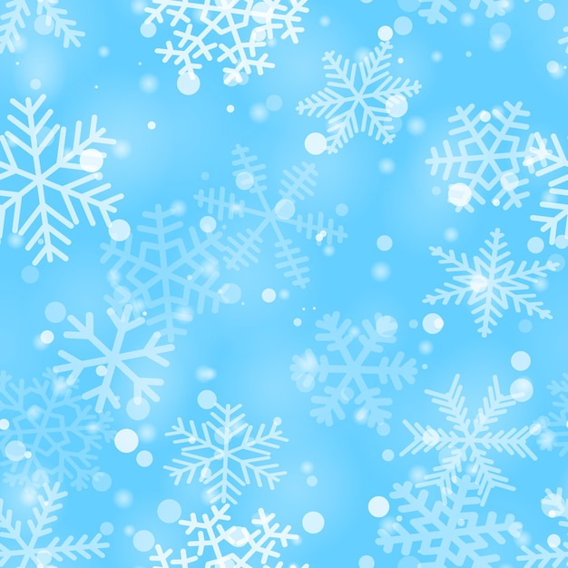 Świąteczny Wzór Płatków śniegu O Różnych Kształtach, Rozmiarach I Przezroczystości W Jasnoniebieskich Kolorach