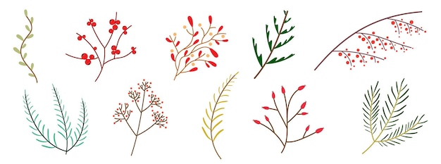 Świąteczny Zestaw Roślin Kolorowe Gałęzie Z Liśćmi śliczne Elementy Dekoracyjne
