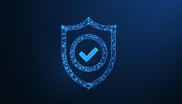 Światła osłona ikona bezpieczeństwa cybernetycznego Futuristyczna cyfrowa ochrona Koncepcja bezpieczeństwa danych i bezpieczeństwa sieci z jasnym osłoną neonową na ciemnym tle
