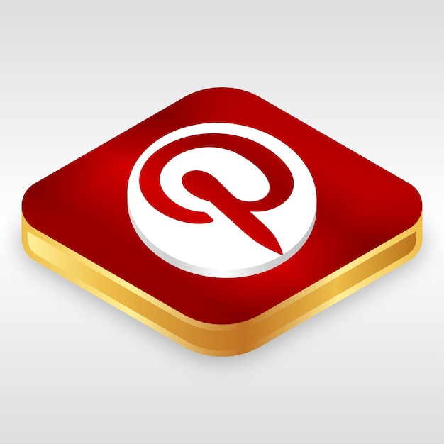 Światłe logo Pinterest na 3D prostokątnym złotym krawędzi przycisku