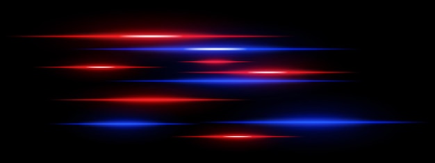 Światłowe paski ustawione Czerwone i niebieskie świecące linie prędkości na czarnym tle Futuristyczny efekt rozmycia ruchu neonu cyfrowe wiązki energii sci-fi prędkość cyber i koncepcja przyspieszenia hightech