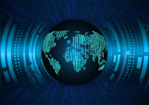 światowa binarna płytka drukowana przyszłość technologia niebieskie tło koncepcji bezpieczeństwa cybernetycznego hud