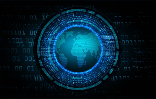 światowa binarna płytka drukowana przyszłość technologia niebieskie tło koncepcji bezpieczeństwa cybernetycznego hud