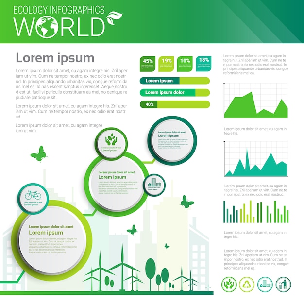 Plik wektorowy Światowa ochrona środowiska zielona energia ekologia infografika sztandar z kopii przestrzenią