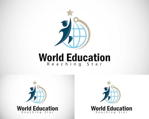 Światowe logo edukacji kreatywne dotarcie do gwiazdy koncepcja projektowania glob technologiczny