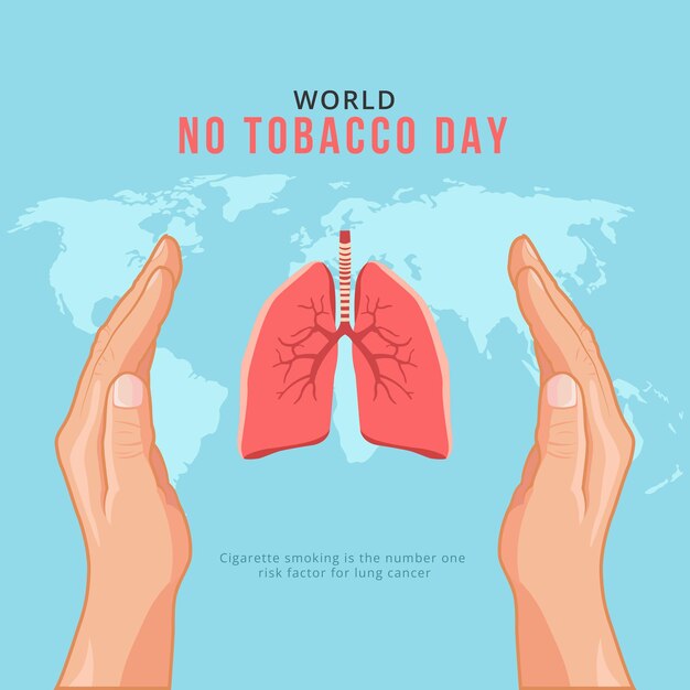 Światowy Dzień Bez Tytoniu Z Ręki Trzymającej Płuc Koncepcja Wektor Ilustracja Na Białym Tle Na Niebieskim Tle