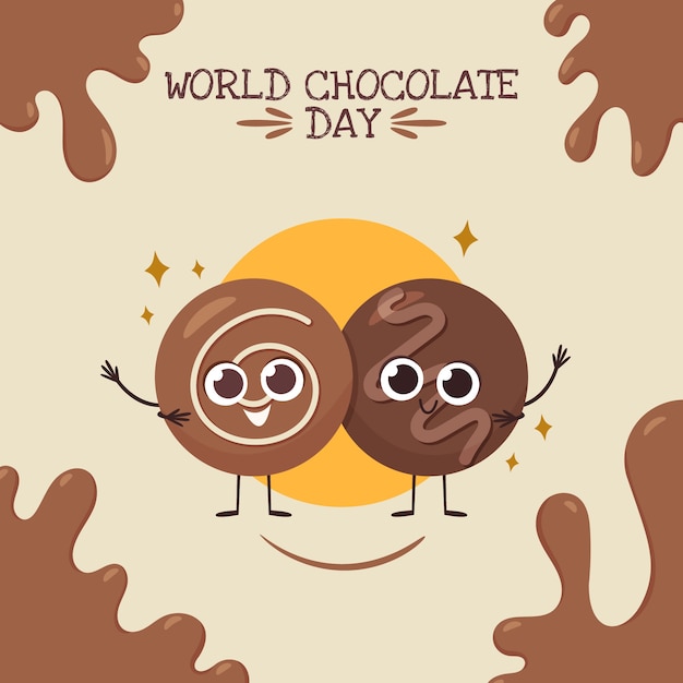 Plik wektorowy Światowy dzień czekolady ręcznie rysowane płaska ilustracja