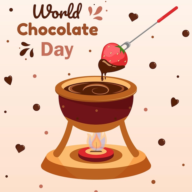 Plik wektorowy Światowy dzień czekoladyczekoladowe fonduetruskawki w czekoladzieromantyczny wieczórszwajcarskie jedzenie