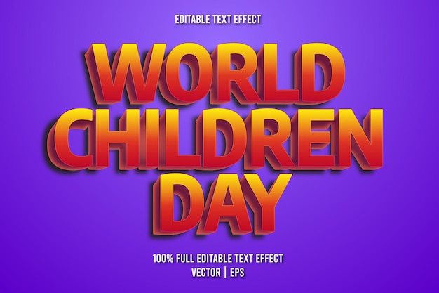 Plik wektorowy Światowy dzień dziecka edytowalny efekt tekstowy w stylu kreskówki