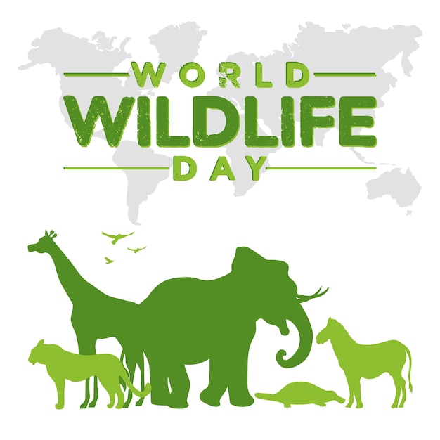 Plik wektorowy Światowy dzień dzikiej przyrody sylwetka dzikich zwierząt ilustracja wektorowa