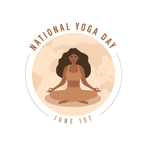Plik wektorowy Światowy dzień jogi kobieta w pozycji lotosu medytująca 21 czerwca