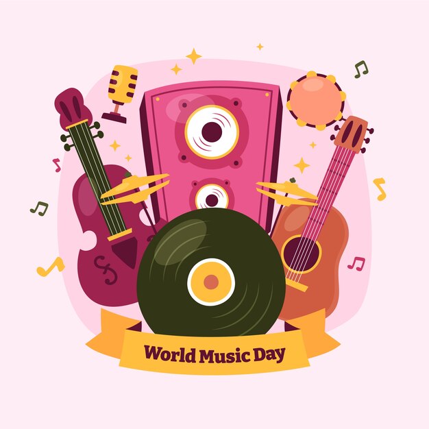 Światowy dzień muzyki ręcznie rysowana płaska ilustracja