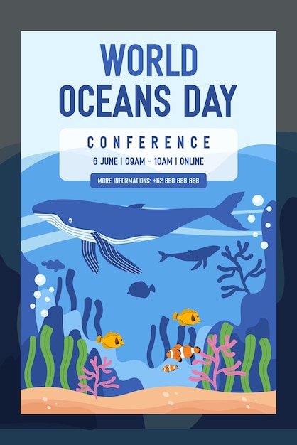 Plik wektorowy Światowy dzień oceanów 8 czerwca projekt broszury