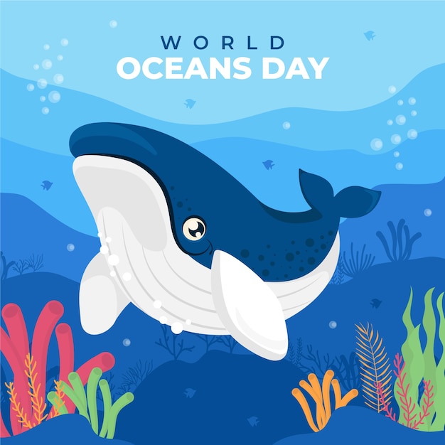 Światowy dzień oceanów ręcznie rysowana płaska ilustracja