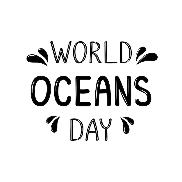 Plik wektorowy Światowy dzień oceanów wektor tekst z podświetleniem i wystrojem na białym tle ręcznie rysowane litery