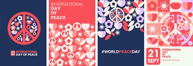 Światowy Dzień Pokoju Geometryczne Modny Wektor. Plakat, Kartka Z życzeniami, Ilustracja Okładki Książki