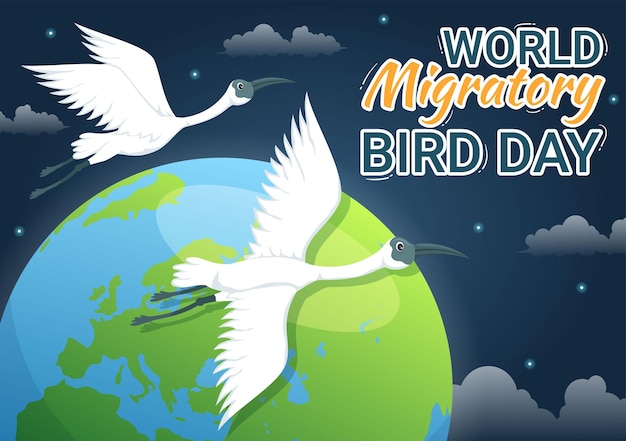 Światowy Dzień Ptaków Wędrownych 8 Maja Ilustracja Z Grupami Migracji Ptaków W Ręcznie Rysowanych Szablonach
