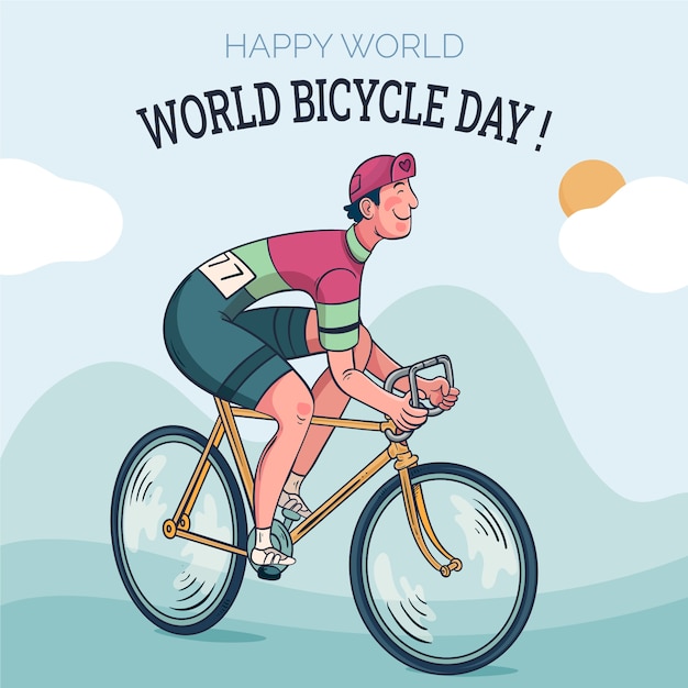 Plik wektorowy Światowy dzień roweru ręcznie rysowane ilustracja