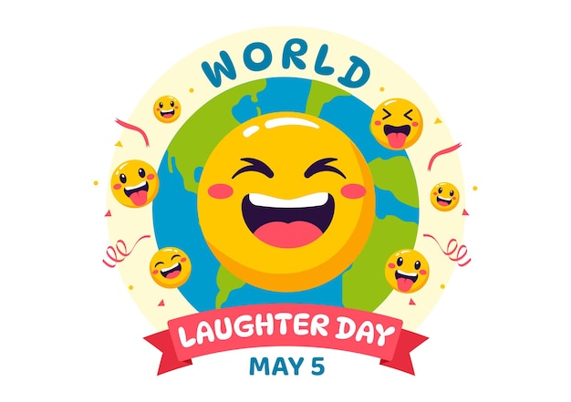 Plik wektorowy Światowy dzień śmiechu ilustracja wektorowa na 5 maja z uśmiechniętym wyrazem twarzy słodki i szczęśliwy