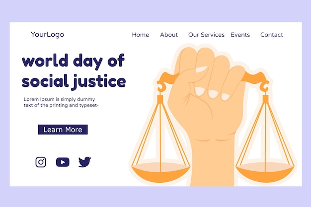 Światowy Dzień Sprawiedliwości Społecznej Projekt Ilustracji Wektorowych Strony Docelowej