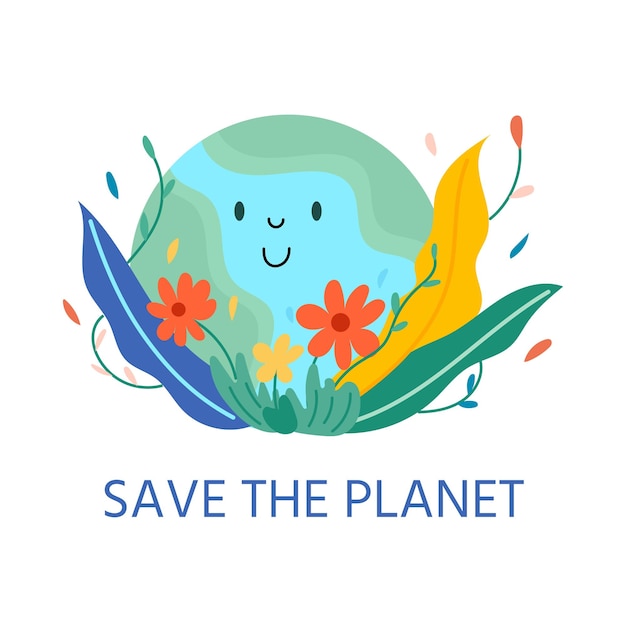 Plik wektorowy Światowy dzień środowiska szczęśliwy dzień ziemi ekologia recykling zero odpadów ilustracja wektorowa odznaki ekologiczne z dziewczyną natura roślina projekt na torbę na zakupy tshirt odzież ubrania baner zapisz planetę