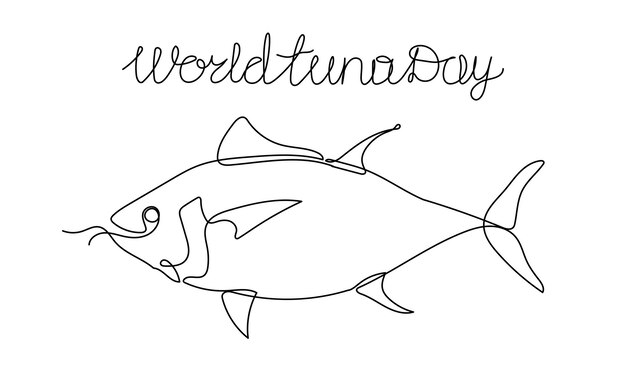 Plik wektorowy Światowy dzień tuńczyka jedna ciągła linia izolowana na białym tle