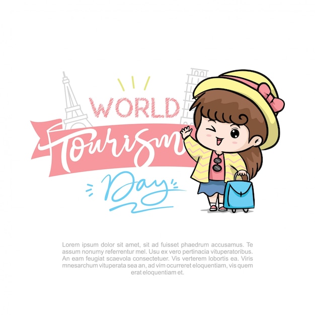 Światowy Dzień Turystyki Z śliczną Dziewczyna Loga Wektoru Ilustracją