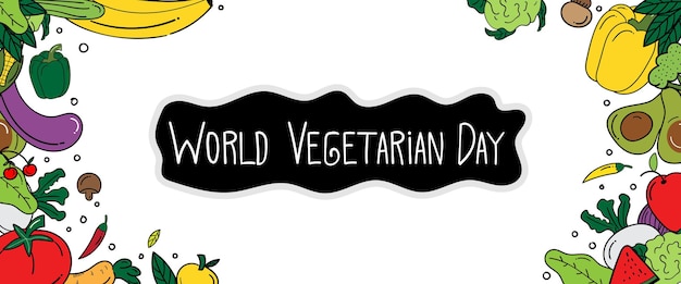 Plik wektorowy Światowy dzień wegetariański poziomy baner w stylu doodle