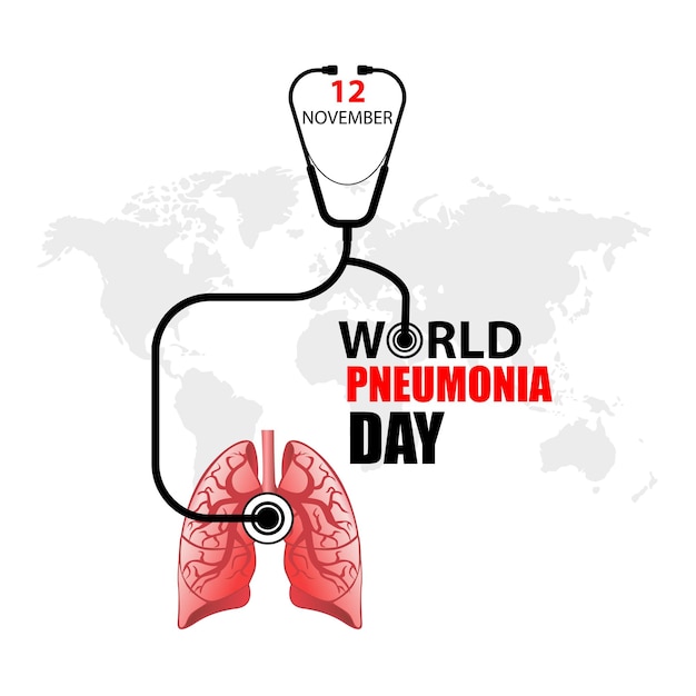 Plik wektorowy Światowy dzień zapalenia płuc 12 listopada kreatywny typografii ze stetoskopem, ilustracja wektorowa mapa świata.