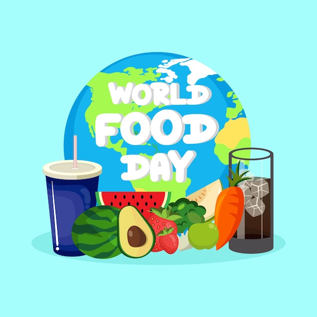 Światowy Dzień żywności Logo Tło Wektor Ilustracja Projektu Różne Owoce I żywności Posiłek Uroczystości Celebracja Plakatu Projekt