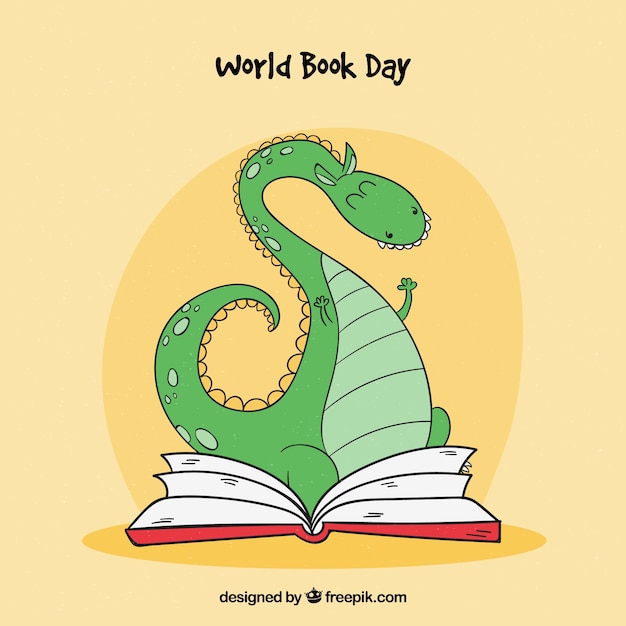Plik wektorowy Światowy książka dnia tło z dinosaurem