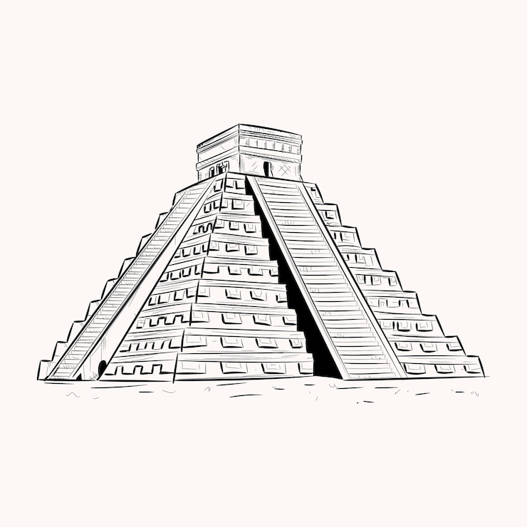Wektor świątynia majów ręcznie rysowane ilustracja el castillo