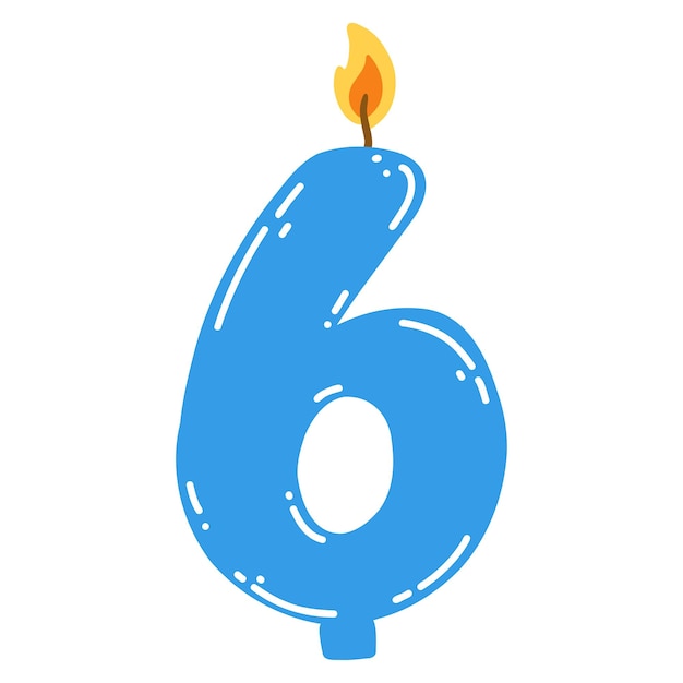 Plik wektorowy Świeca numer sześć w płaski ręcznie rysowane ilustracji wektorowych 6 symbol płonącej świecy element projektu na torty urodzinowe