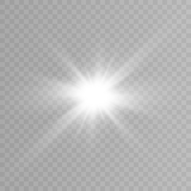 Świecące białe światło efekt podświetlenia Sunshine star flash Ilustracja wektorowa