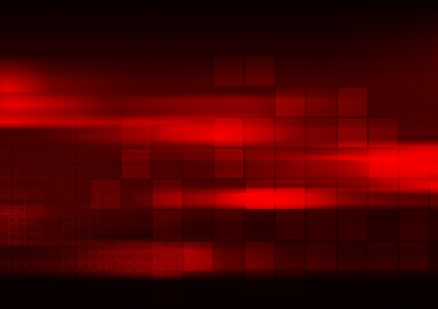 Świecące czerwone abstrakcyjne kwadraty techniczne geometryczne tło projekt wektorowy