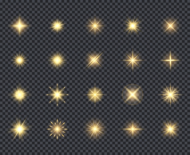Świecące Gwiazdki Ikona. Efekty Uroczystości Piękne Iskry Oświetlenie Promieni Realistyczne Kolekcja Ikon